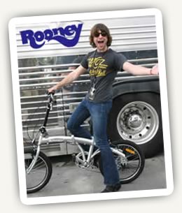 Robert Schwartzman, lead singer of Rooney with his folding bike by Citizen Bike.